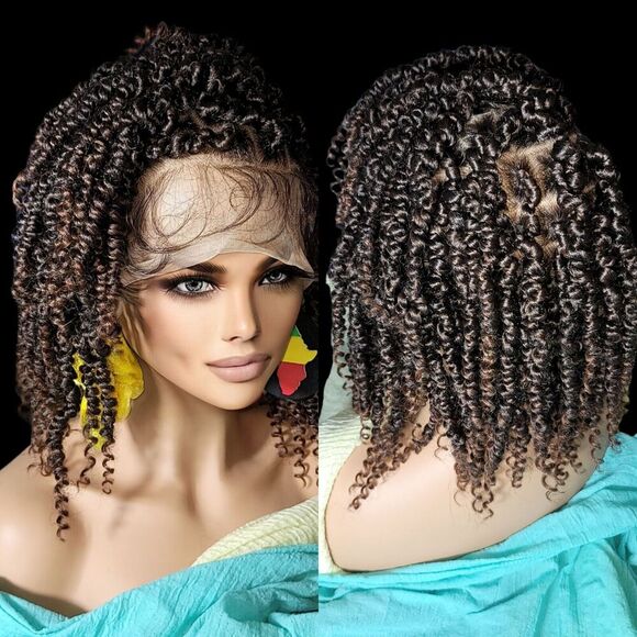 Braided Full Lace Wig, Handmade Passion Twist, Bohemian Twist. Short 12" NWT